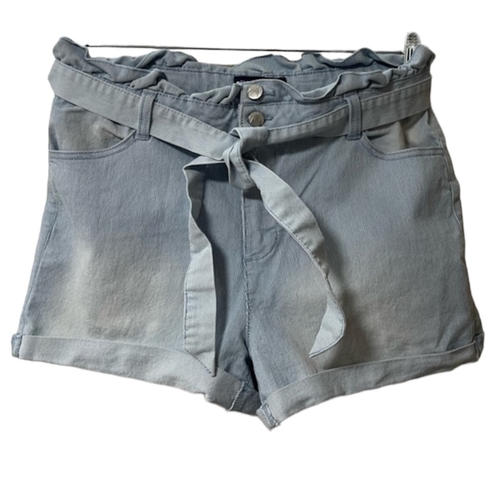BLUE SPICE Jean Shorts Juniors Blue Stripped Light Wash Cuffed Stretch Size 11